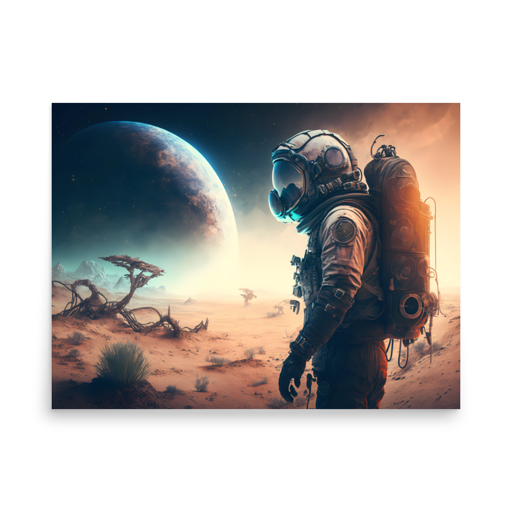 Stranded in Space: Captivating Poster of an Astronaut's Lonely Planet
