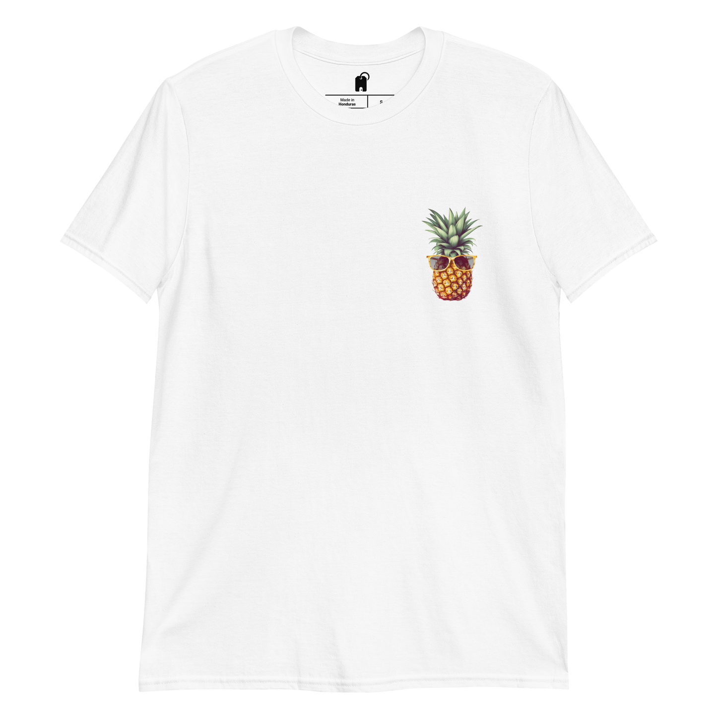 Tropical Essence: Minimalist Pineapple Left Chest T-Shirt with a Pop Art Twist
