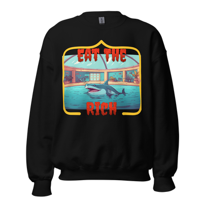 Riches of the Deep: Trendy Graphic Sweatshirt with Shark Devouring the Wealthy