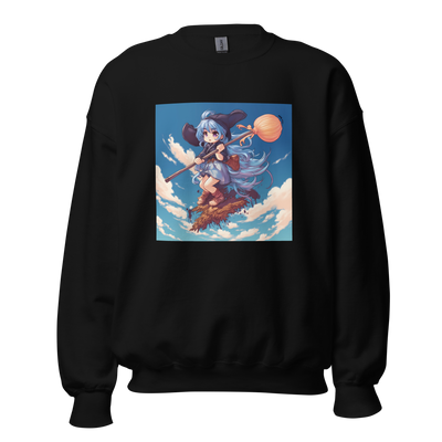 Enchanting Witchcraft: Trendy Graphic Sweatshirt with Anime Witch Riding a Broomstick