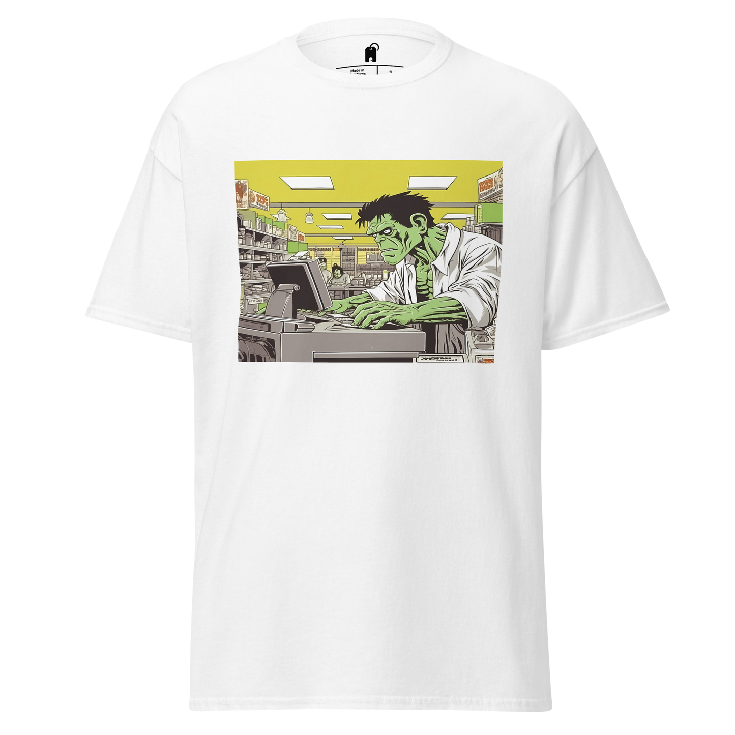 Frankenstein's Groceries: Monster at Work Supermarket Clerk T-Shirt