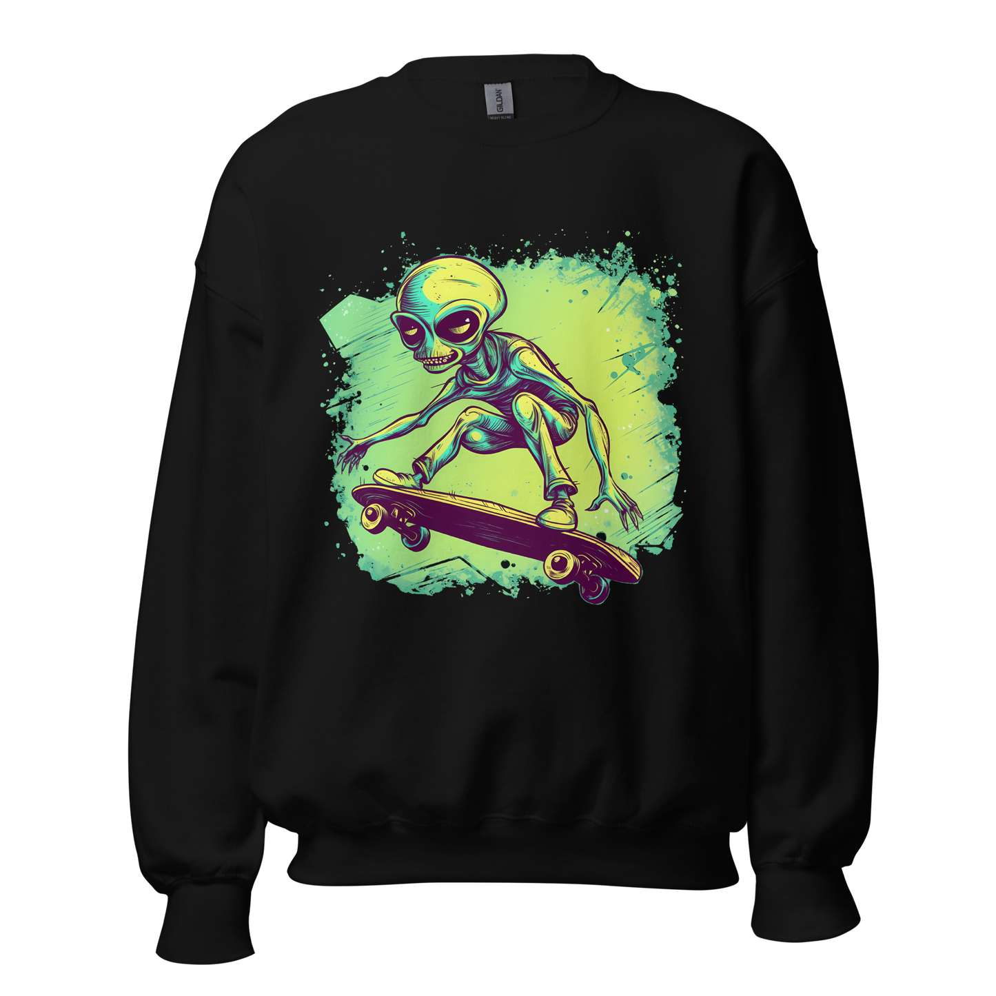 Cosmic Skater: Retro Graphic Sweatshirt with an Alien Twist