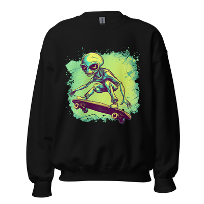 Cosmic Skater: Retro Graphic Sweatshirt with an Alien Twist